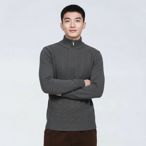 Textured Half-Zip Turtleneck Sweater